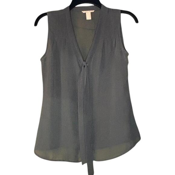 Banana Republic Grey Sheer Tank Dainty Button Details Tie Collar - Picture 1 of 6